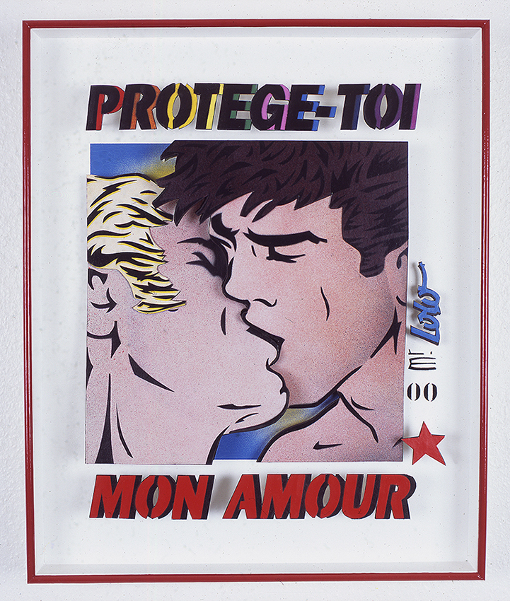 PROTEGE-TOI MON AMOUR pochoir 2D sur bois (50x65cm) 2000